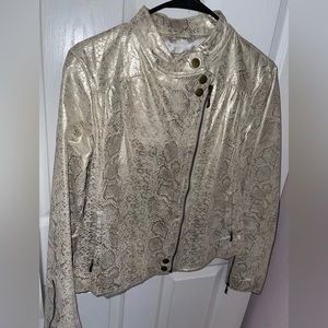 Live a Little, Metallic Gold Snakeskin Print, Leather Moto Jacket, Size M